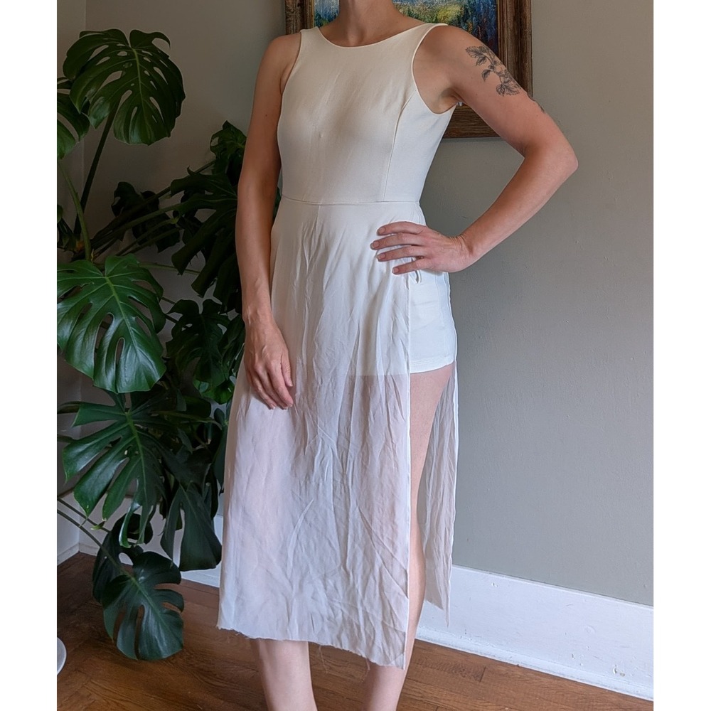 ASOS White Romper Playsuit Overlay Midi Chiffon Overlay Ethereal Fairy Beach‎